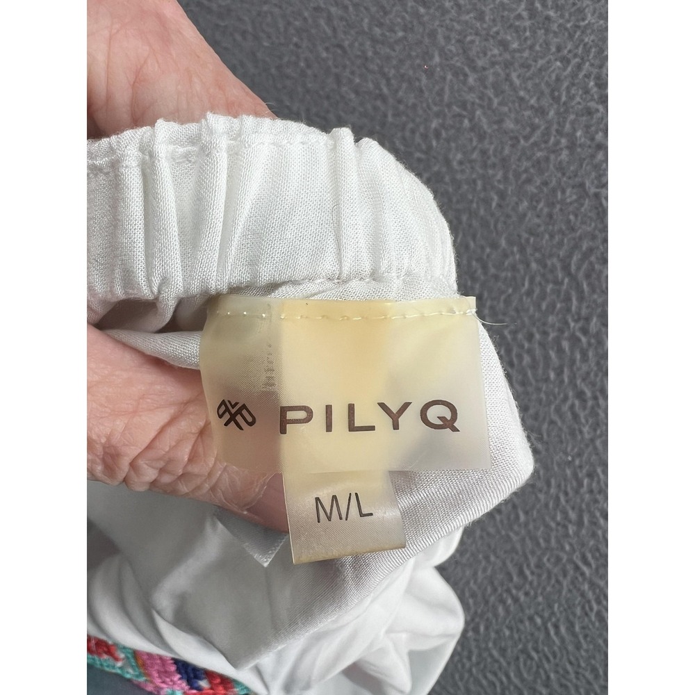PilyQ Dress Womens Medium Large White Embroidered Beach Cover-Up Tie Back Rayon - Picture 10 of 13